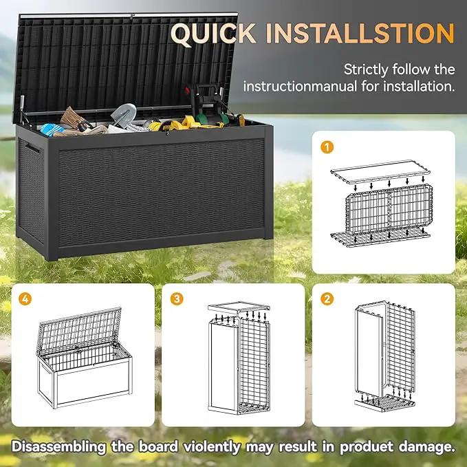KAMABOKO 260 Gallon Outdoor Storage Box, Resin Deck Boxes Indoor and outdoor, Waterproof Storage Box Lockable Lid for Garden Tools, Package Delivery, Patio Cushions, Black by GreenHaven Gardens