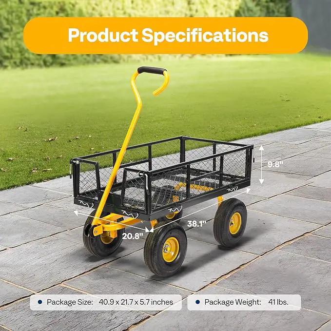 VIVOHOME Heavy Duty 880 Lbs Capacity Mesh Steel Garden Cart Folding Utility Wagon with Removable Sides and 4.10/3.50-4" Wheels 10 inch Tire (Black) by GreenHaven Gardens