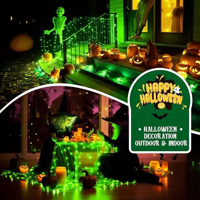 JMEXSUSS 2 Pack Green Solar Halloween Lights Each 66ft 200 LED Green Solar Lights Outdoor, 8 Modes Copper Wire Solar Fairy Lights for Garden Yard Patio Christmas Halloween Decorations by GreenHaven Gardens