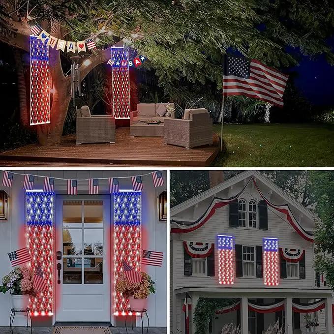 DBFAIRY 2 PCS American Flag Lights, 336 LED 4th of July USA Flag Lights Outdoor with Timer, 8 Modes Red White Blue Banners Lights for Independence Flag Day, Each 6.6Ft (L) x 1.2Ft (W) by GreenHaven Gardens