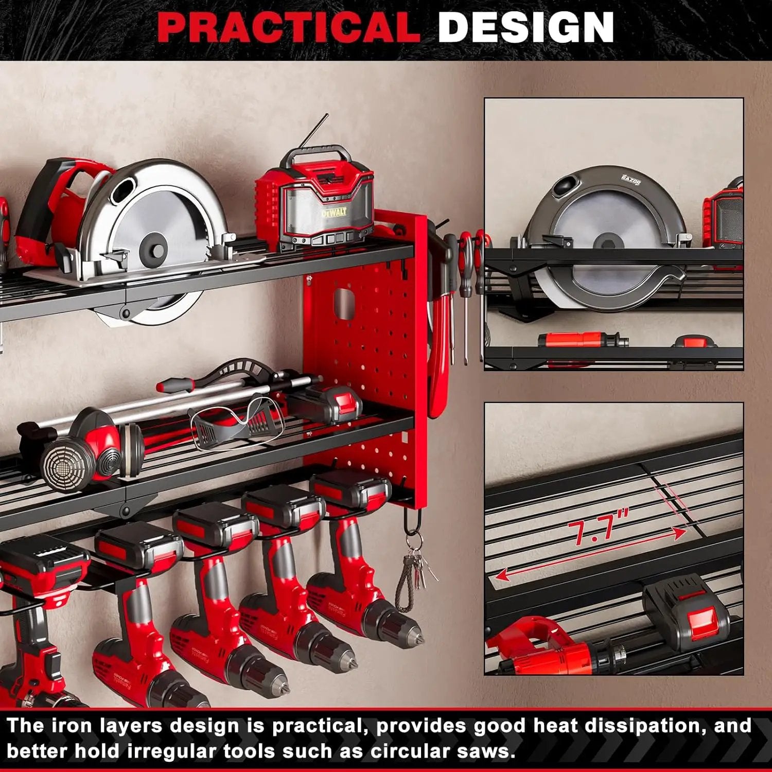 Power Tool Organizer Wall Mount,Cordless Drill Hanger Storage Rack 8 Drill Holder,3 Layers Heavy Duty Power Tool Storage Rackr(Red) by GreenHaven Gardens
