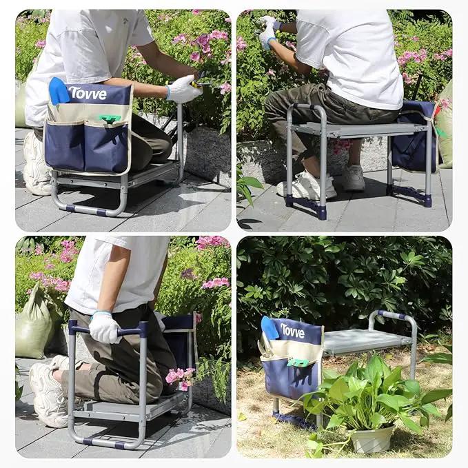 Upgraded Garden Kneeler and Seat with Thicken & Widen Soft Kneeling Pad, Heavy-Duty Foldable Garden Stool with Large Garden Tool Bag, Portable Garden Bench Gardening Gifts for Women, Seniors by GreenHaven Gardens