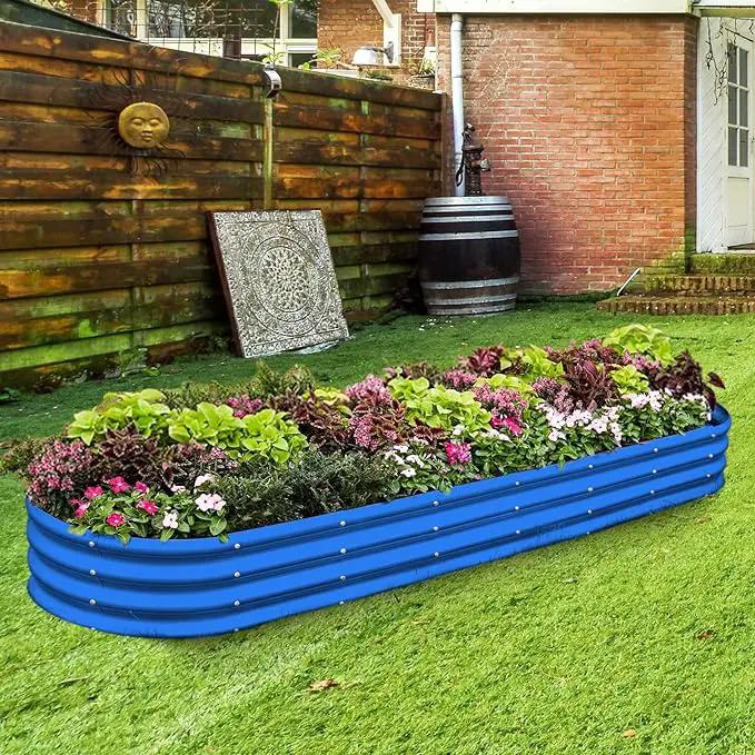 Land Guard 8×2×1ft Galvanized Raised Garden Bed Kit, 108 Gallon Capacity Raised Garden Boxes Outdoor, Oval Metal Raised Garden Beds for Vegetables, Blue(with 10 Connecting rods) by GreenHaven Gardens