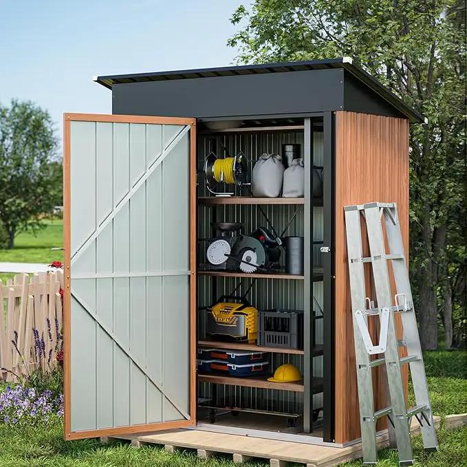 5x3 Ft Storage Shed, Outdoor Metal Shed with Floor Base& Lock, Small Lean to Shed, Compact Vertical Outside Bike Tiny House for Garden, Backyard, Patio, Tool by GreenHaven Gardens