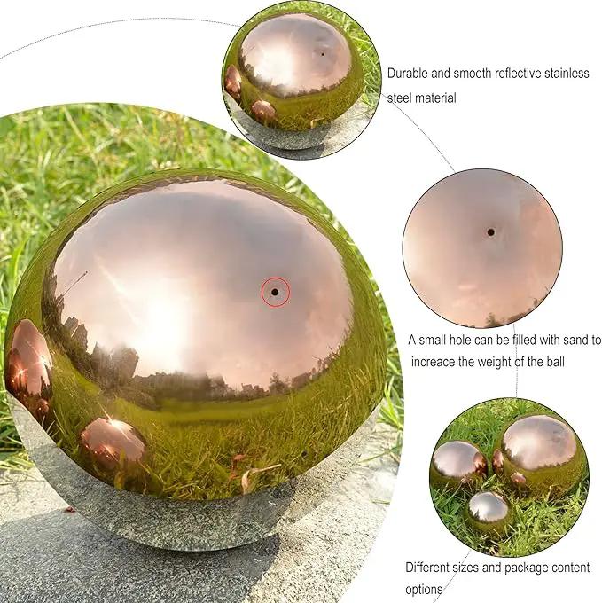 Nerien Gazing Ball, Stainless Steel Garden Mirror Globe, Polished Ornament Sphere, Hollow Floating Reflective Hemisphere, for Home Outdoor Pond Housewarming Swimming Pool Decoration, Rose Gold, 10Pcs by GreenHaven Gardens