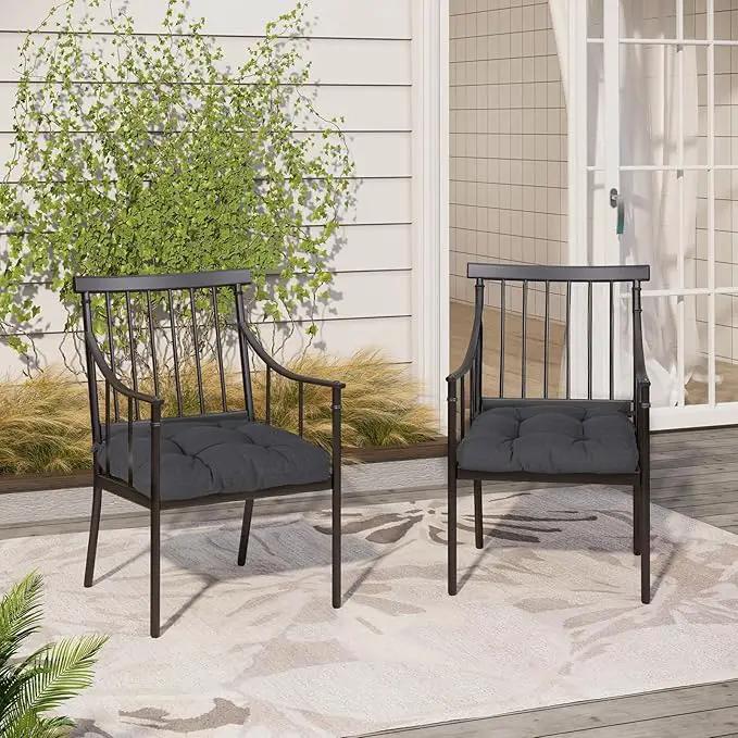 Aoodor 19" x 19" x 5" Tufted Outdoor Chair Cushions, Water Resistant & Fade Resistant Polyester Dining Chair Pads with 2 Straps for Patio Furniture, Set of 4 by GreenHaven Gardens