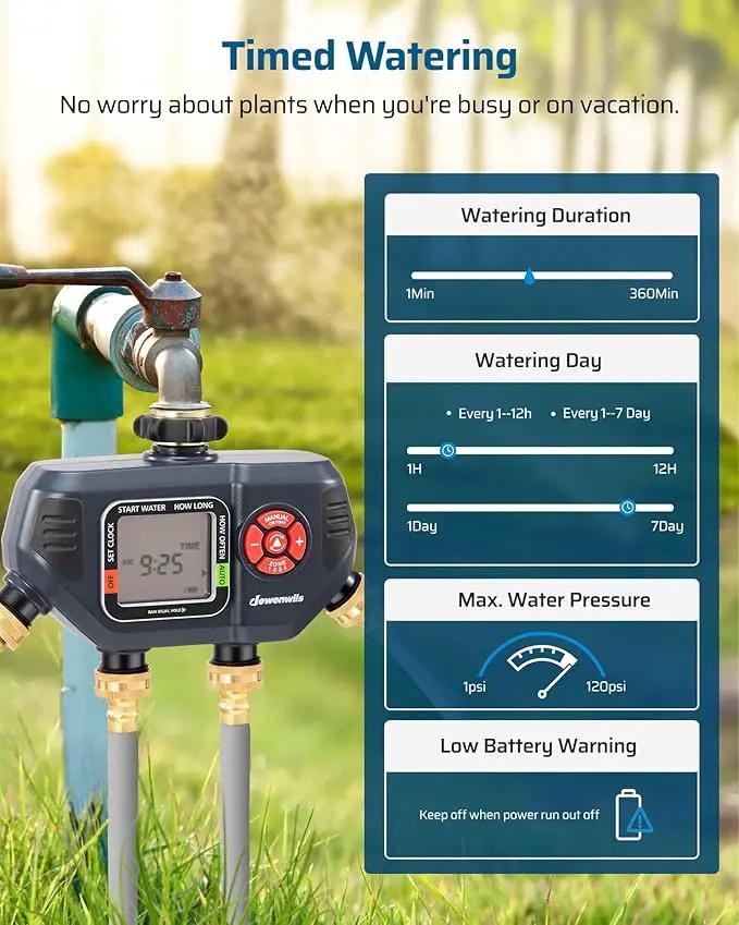 DEWENWILS Sprinkler Timer 4 Zone, Water Timer for Garden Hose with Rain Delay/Manual/AUTO Irrigation, Programmable Outdoor Faucet Hose Timer for Yard, Lawn by GreenHaven Gardens
