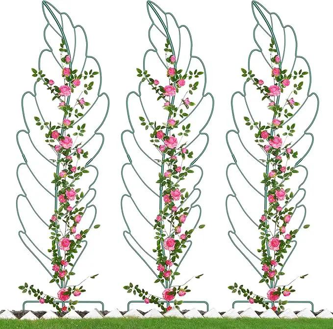 3 Pack Metal Garden Trellis for Climbing Plants,Green Metal Garden Trellis for Vines Plant Rose Vegetable Support,Large Decorative Outdoor Trellis by GreenHaven Gardens