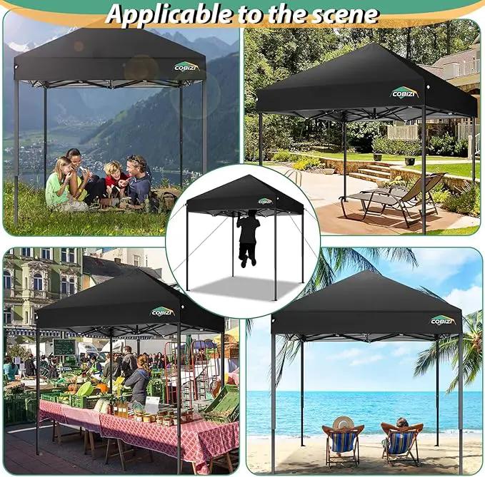 COBIZI 6.6x6.6ft Pop Up Canopy Tent, Heavy Duty Canopy Easy Set up All Weather Waterproof Outdoor Canopy Tent for Parties, Beach, Garden, Camping with 1 Handbag, 3 Adjustable Heights, UPF50+, Black by GreenHaven Gardens