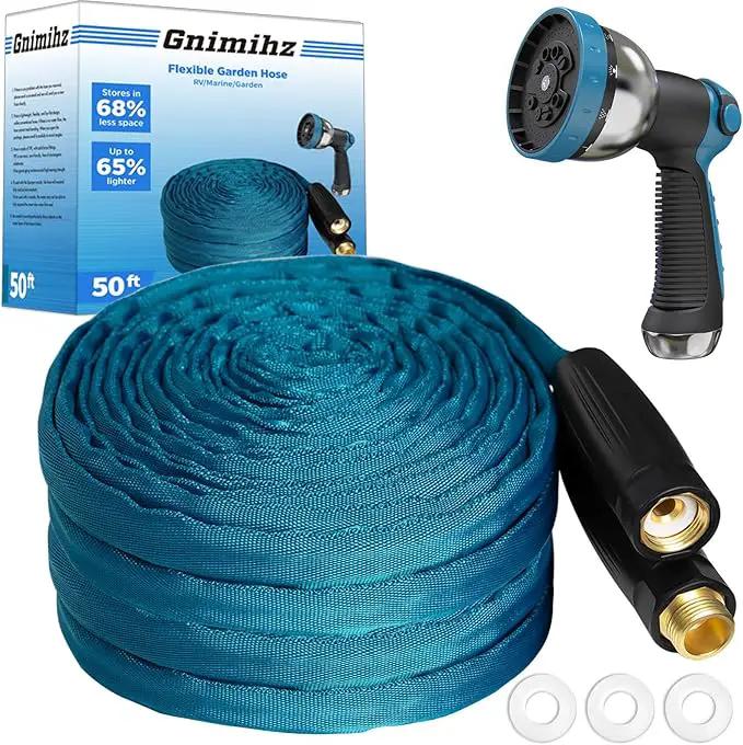 Garden Hose 50ft, Made of TPE(Not PVC), Ultra-Light & Flexible Water Hose with Solid Brass Fittings, Non-Shrinking, Easy to Storage, Drinking Water Safe Material, All-weather, SeaBlue by GreenHaven Gardens