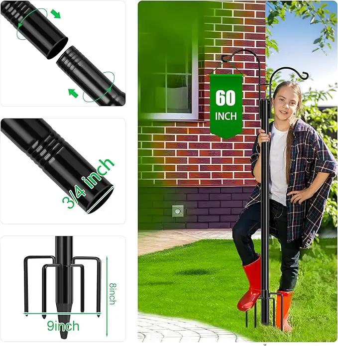 XDW-GIFTS Double Shepherds Hooks for Outdoor, 2-Pack Heavy Duty Garden Pole for Hanging Bird Feeder, Plant Baskets, Solar Light Lanterns, Garden Plant Hanger Stands with 5 Base Prongs by GreenHaven Gardens