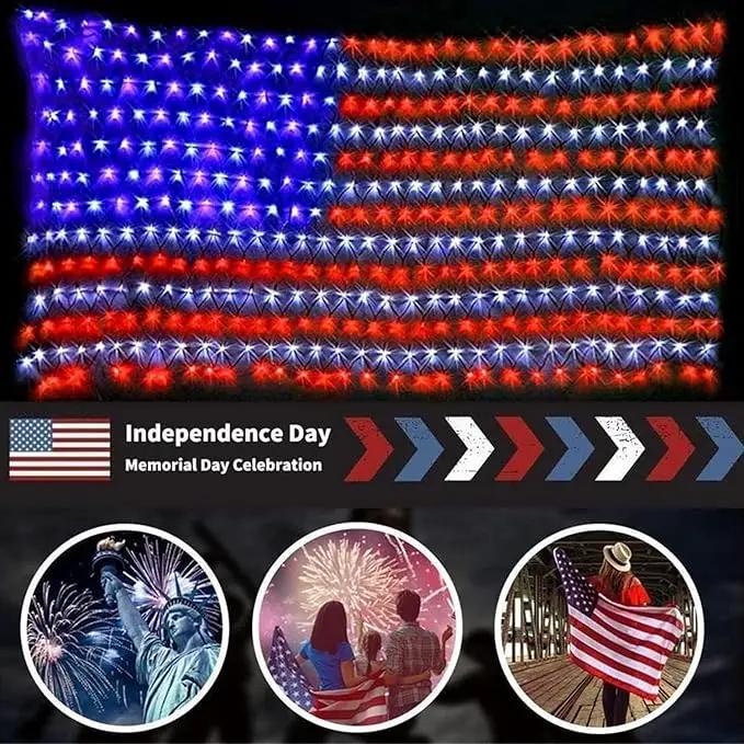 Solar American US Flag Lights [Solar & USB 2 Power Way], 420 LEDs Waterproof USA Net Lights, 6.75 FT x 3.53 for Garden, 4th of July, Independence Day Decoration by GreenHaven Gardens