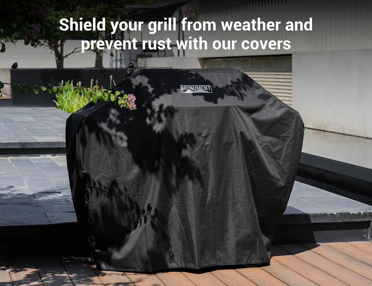 Monument Grills 4-Burner Liquid Propane Gas Grill, Matte Black Stainless Steel Burner Grill with Clearview® Lid, One Foldable Shelf for Outdoor Cooking Kitchen Patio Backyard, Mesa420MF with BBQ Cover by GreenHaven Gardens