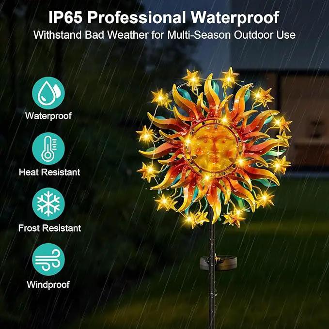 Solar Wind Spinners for Yard and Garden - 60.3 Inch 360° Metal Sun Wind Sculptures Outdoor Clearance Kinetic Windmills with Vine String Shining LED Lights for Patio, Lawn Xmas Garden Decoration by GreenHaven Gardens