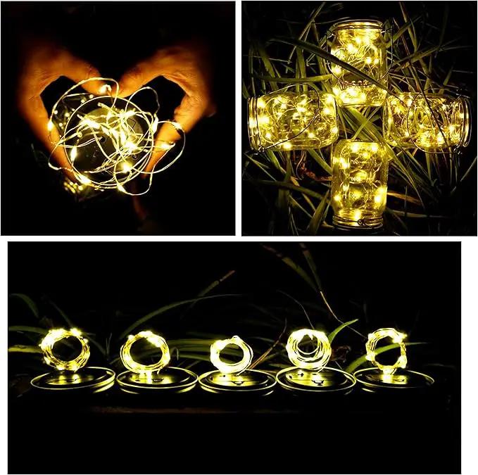 SmilingTown Solar Mason Jar String Light Lids 12 Pack 30 LED Fairy Firefly Inserts Lighting with 12 Hangers Waterproof for Outdoor Tree Patio Lawn Garden Decor, No Jars by GreenHaven Gardens