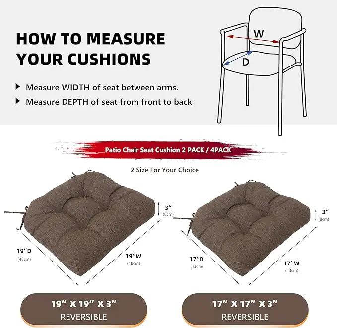 RACE LEAF Patio Chair Cushions 17x17 4 Pack, Thickened Heavy Duty Outdoor Cushions Stain & Water Resistant Non-Slip Ties Tufted (Brown) by GreenHaven Gardens