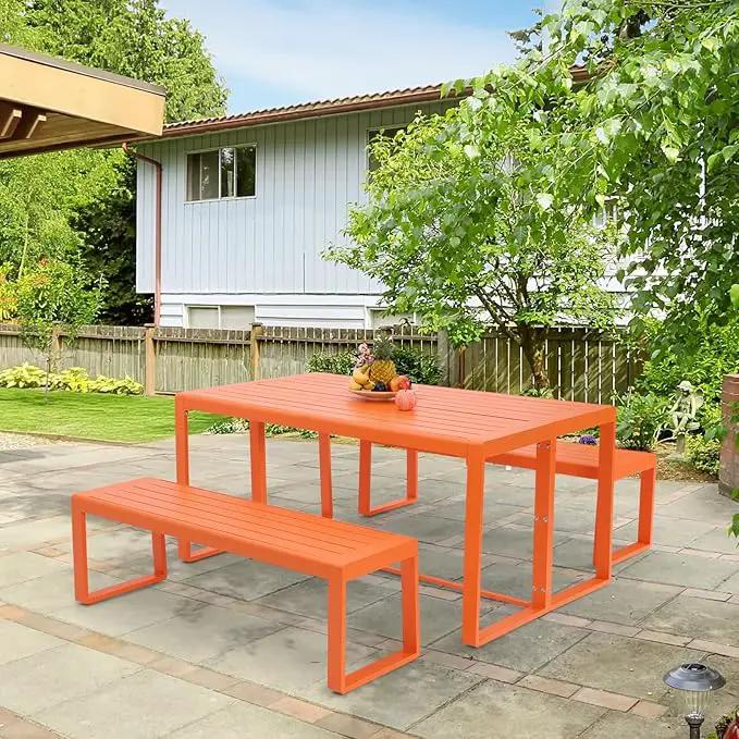 Aoodor 3-Piece Outdoor Patio Dining Set, Aluminum Furniture Set with 1 Rectangular Picnic Table and 2 Benches for Garden, Lawn, Yard by GreenHaven Gardens