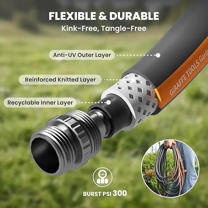 Giraffe Tools Garden Hose 25FT, 5/8" Flexible Lay Flat Water Hose, Custom Length, Leakproof Gardening Hose with Male to Female Fitting, Lightweight Hybrid Hose Pipe for Garden & Yard by GreenHaven Gardens