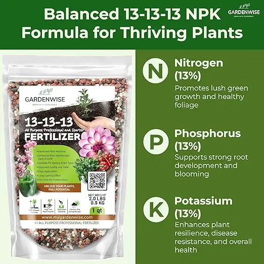 13-13-13 Slow Release Granular Fertilizer – All Purpose Plant Food 13 13 13 for Outdoor Grass, Vegetables, Roses, Flowers, Shrubs, Trees. Lawns, Gardens, Potted Plants (10 quarts) by GreenHaven Gardens
