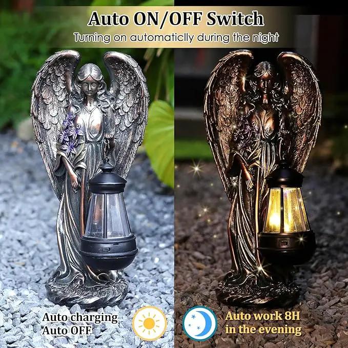 Solar Angel Outdoor Garden Decor Statues – 13.2 inches Solar Outdoor Sculptures for Outside Yard Art Patio Balcony Front Lawn Ornaments Gifts for Mom Grandma Women（Bronze） by GreenHaven Gardens