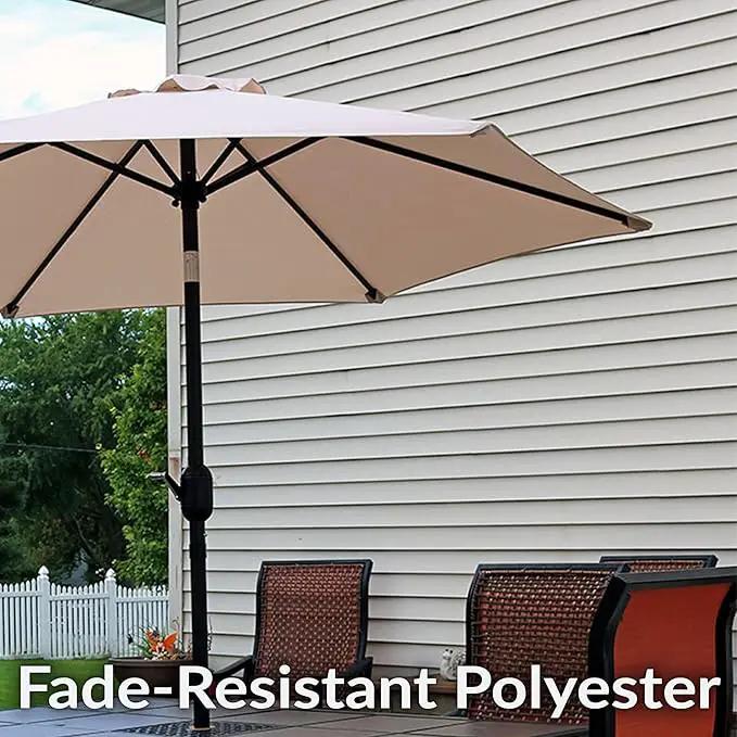 Sunnydaze Outdoor Patio Umbrella - Polyester Table Market Umbrella with Push-Button Tilt and Crank - 6 Sturdy Ribs - Beige - 7.5ft by GreenHaven Gardens