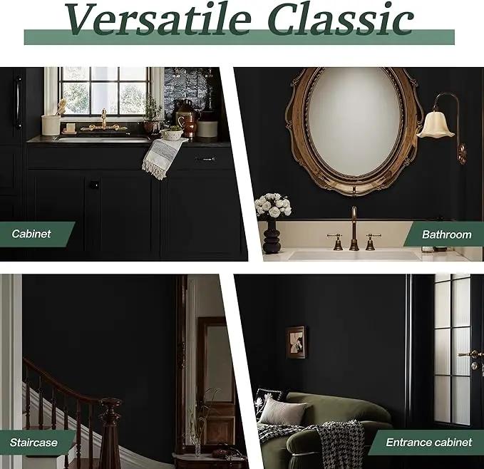 Dimoon 394''x17.7'' Black Peel and Stick Wallpaper Contact Paper Modern Self Adhesive Wall Paper Removable Renter Friendly Textured Solid Color Shelf Cabinet Vinyl Roll (394''x17.7'',Black) by GreenHaven Gardens
