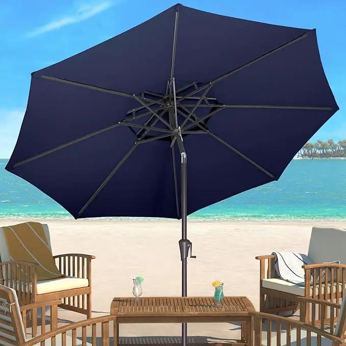 9ft Outdoor Patio Umbrella - 2 Tiers Table Umbrella Waterprool UV Protection, Sombrillas de Patio with Push Button Tilt&Crank, Sun Umbrella for Pool, Porch, Garden, Backyard(Dark Blue) by GreenHaven Gardens