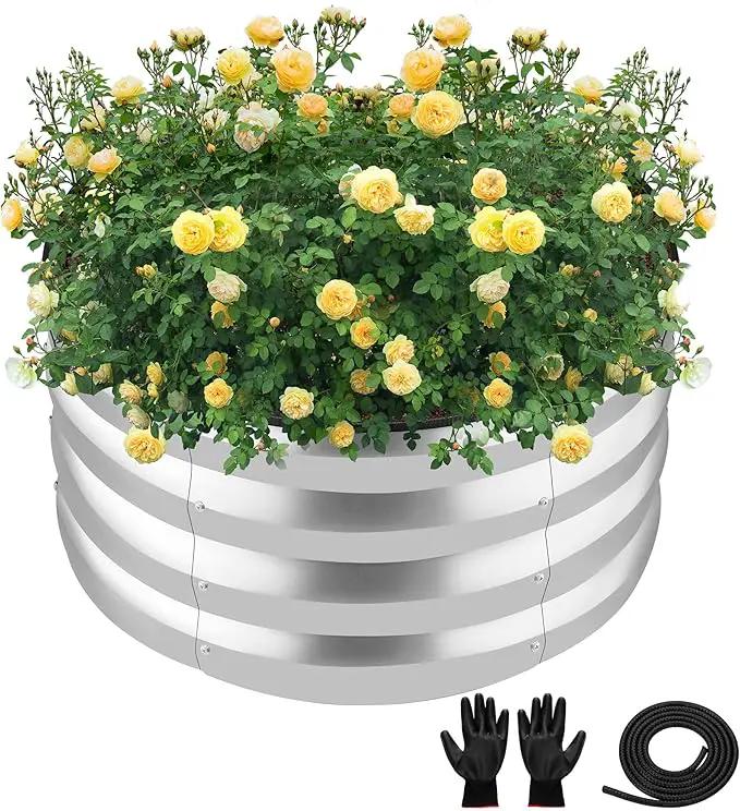 ZXZYHFTY Round Galvanized Raised Garden Bed kit,Silver Outdoor Garden Raised Planter Box, Round Large Metal Raised Garden Beds for Vegetable 2 * 2 * 1ft 1 Pack by GreenHaven Gardens