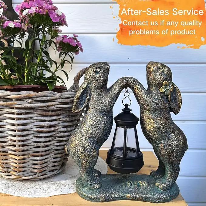 Garden Statues Rabbit with Solar Lantern, Outdoor Bunny Figurines Decorations for Patio Yard Lawn Ornaments, Gifts for Mom/Grandma Birthday Easter Housewarming by GreenHaven Gardens