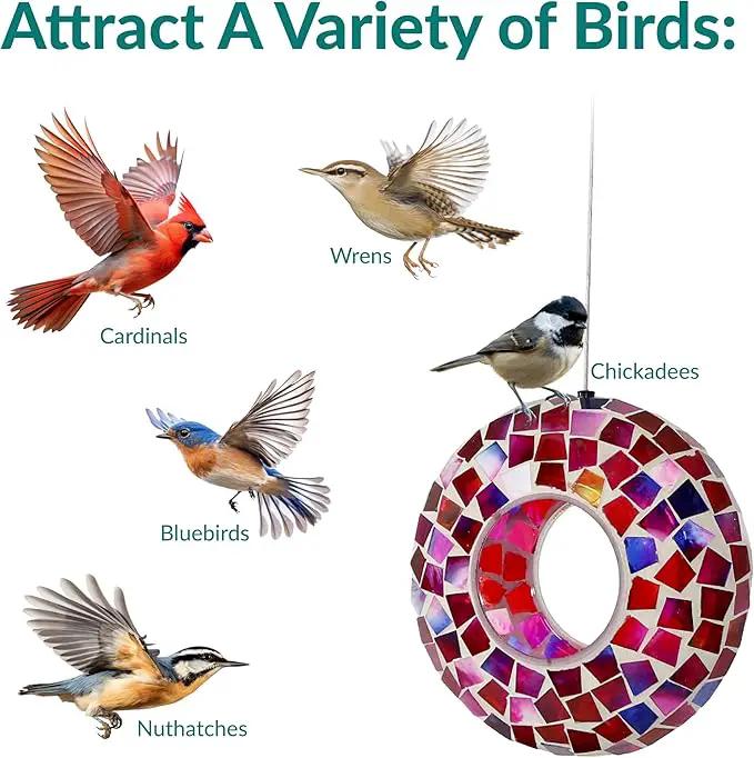Sunnydaze 6-Inch Glass Mosaic Hanging Bird Feeder for Outdoors - Fly-Through Wild Bird Feeder - Crimson Mosaic by GreenHaven Gardens