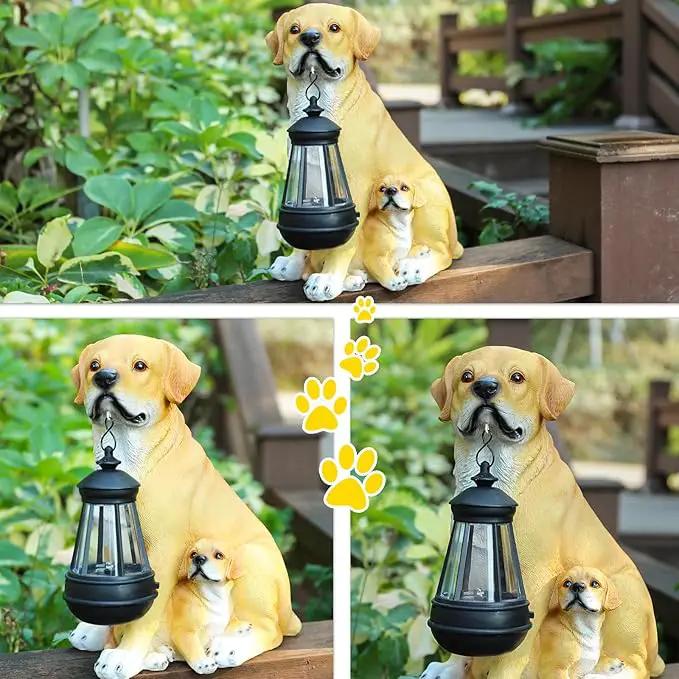 Afirst Solar Dog Statue Garden Decor- Outdoor Decor with Solar Lantern Lovely Labrador Mom with Baby Figurine Patio Lawn Yard Art Ornaments Housewarming Gift by GreenHaven Gardens
