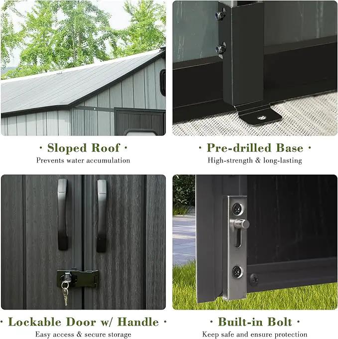 Domi 8x12FT Outdoor Resin Storage Shed with Transparent Windows & Louvered Vents, Plastic Tool Shed with Double Lockable Doors & Gable Roof, Outside Garden Shed for Backyard, Patio, Lawn, Grey by GreenHaven Gardens