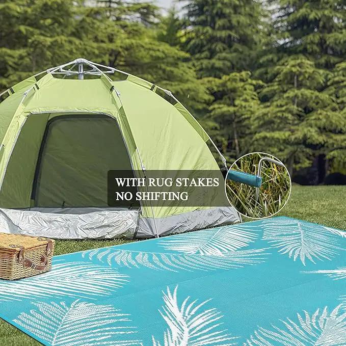 Pauwer Waterproof Outdoor Rug 10x14, Reversible Plastic Straw Patio Camping Rug, Indoor Outdoor RV Mat Carpet for Deck, Camper, Porch, Balcony, Backyard, Picnic, Leaf Teal by GreenHaven Gardens