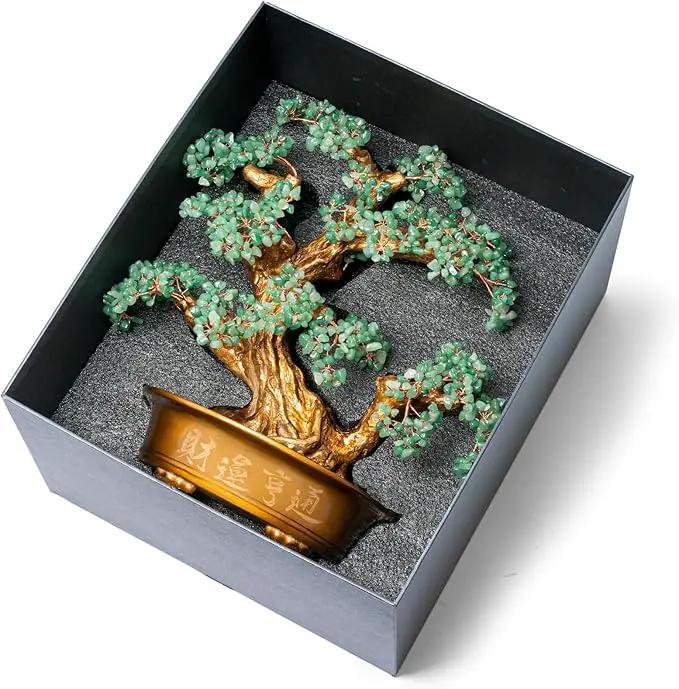 Green Aventurine Gemstone Crystal Bonsai Tree of Life（1,350 Gemstone Count） Large Feng Shui Money Chakra Tree for Luck and Wealth Desk Decoration 20 Inches by GreenHaven Gardens