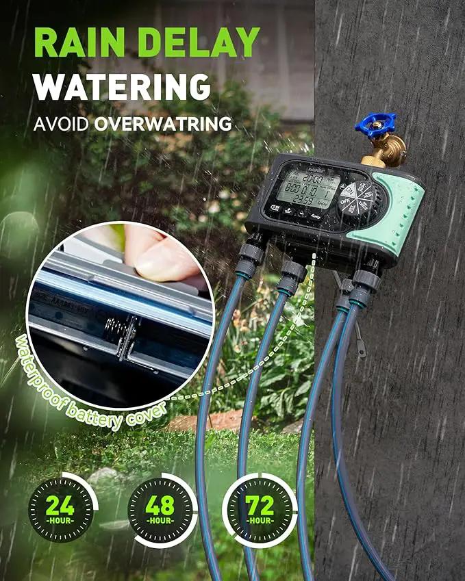 RAINPOINT Sprinkler Timer, 4 Outlets Hose Timer with Brass Inlet with Rain Delay/Manual/Automatic Controller System, Programmable Digital for Lawn Yard, 4 Zone by GreenHaven Gardens