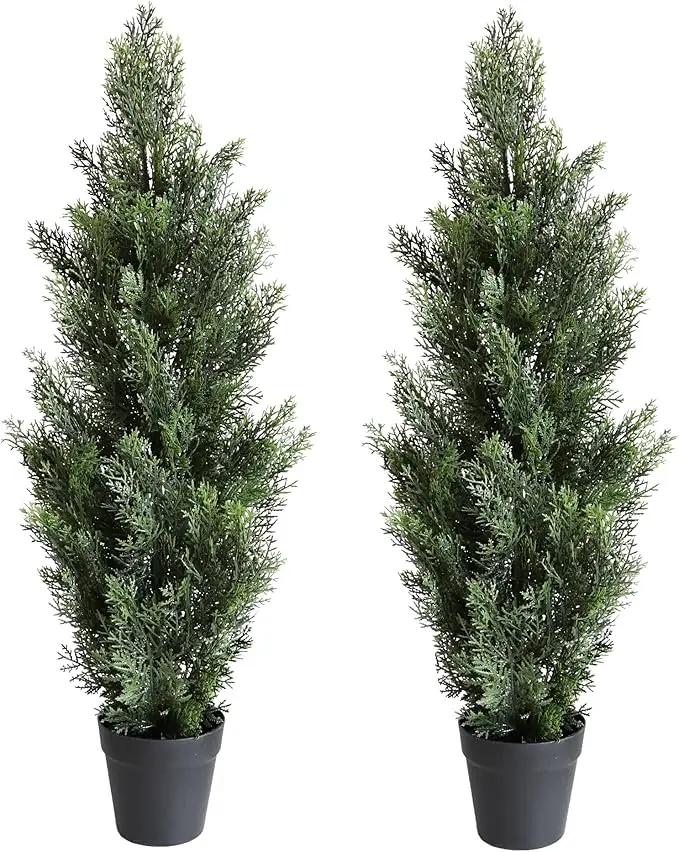 momoplant Artificial Cedar Topiary Trees 3 Ft Fake Cedar Shrubs Set of 2 Faux Cypress Potted Plants for Outdoor Indoor Decor by GreenHaven Gardens