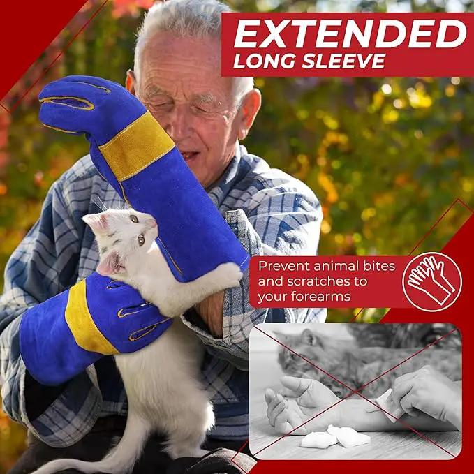HANDLANDY Animal Handling Gloves, Falconry Cat Glove Bite Proof, Thorn Proof Rose Pruning Gardening Gauntlets (Royal blue, 14 Inches) by GreenHaven Gardens