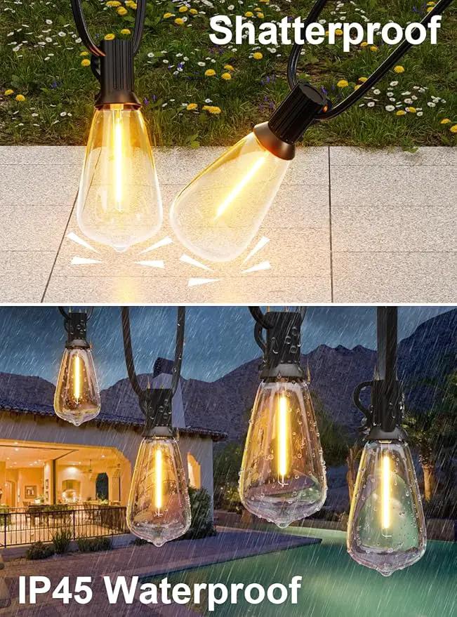 GPATIO 200FT(100FT*2Pack) Outdoor String Lights, Waterproof Patio Lights with 64 Dimmable Hanging Lights Globe ST38 Bulbs, 2700k Shatterproof for Backyard Gazebo Porch Garden Outside Decor by GreenHaven Gardens