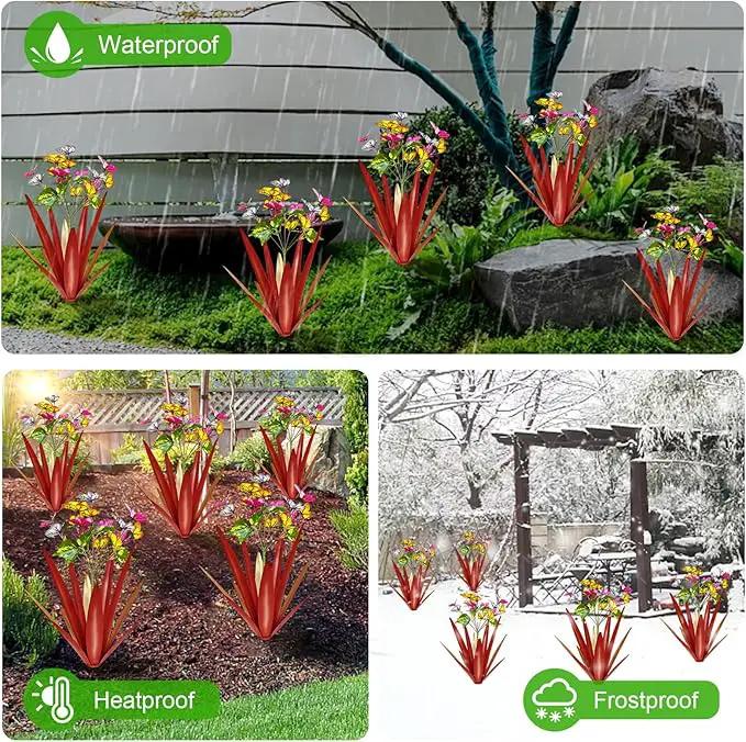 Garden Outdoor Butterfly Enlarge Thickened Wind Resistant Metal Agave Garden Art Metal Plant Country Sculpture Statue Decorations Ornaments Artificial Waterproof Butterflies(red 3pcs) by GreenHaven Gardens
