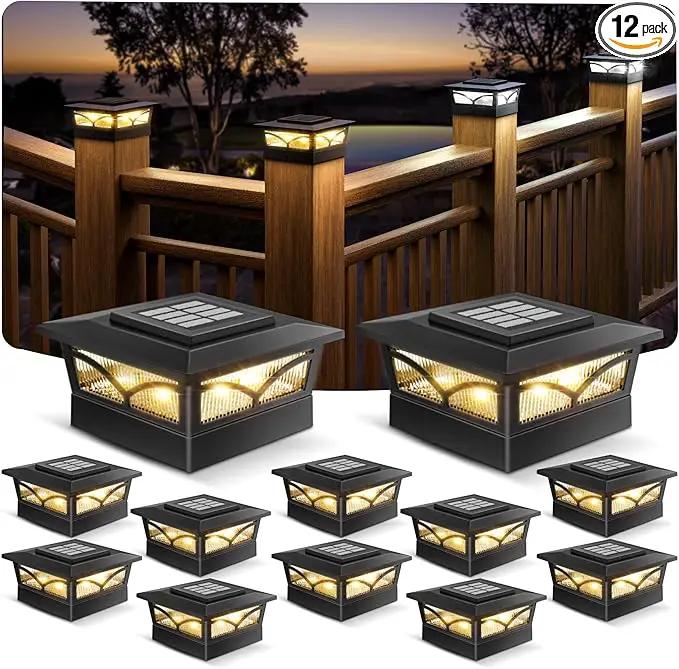 NIORSUN Solar Post Cap Lights Outdoor, 2 Modes LED, Deck Fence Post Solar Lights for 3.5x3.5 4x4 Caps Patio Garden Decoration, Warm White/Cool White Lighting Black 12 Pack by GreenHaven Gardens