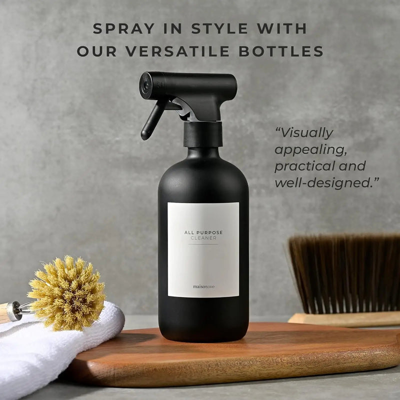 MaisoNovo Spray Bottle for Hair - 16.9 fl oz Black x 2 with 16 Labels by GreenHaven Gardens
