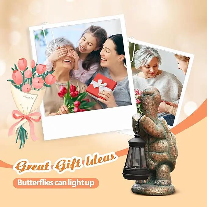 Turtle Solar Powered Outdoor Garden Statue, Resin Turtle Statue with Solar Light Lantern, Decorative Lawn, Yard Outdoor Turtle Decoration. Unique Home Decoration, Gifts for Women by GreenHaven Gardens