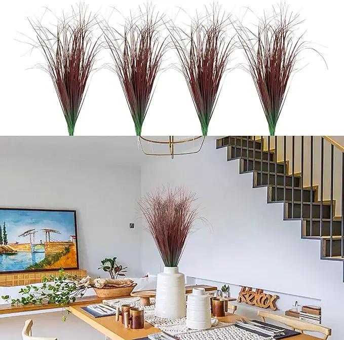 12Pcs Artificial Grass Plants, Faux Shrubs Wheat Grass, Artificial Tall Grasses Fake Plants for Outdoor Decor,Artificial Greenery Stems Weed for Room Indoor Home Decor（Red） by GreenHaven Gardens