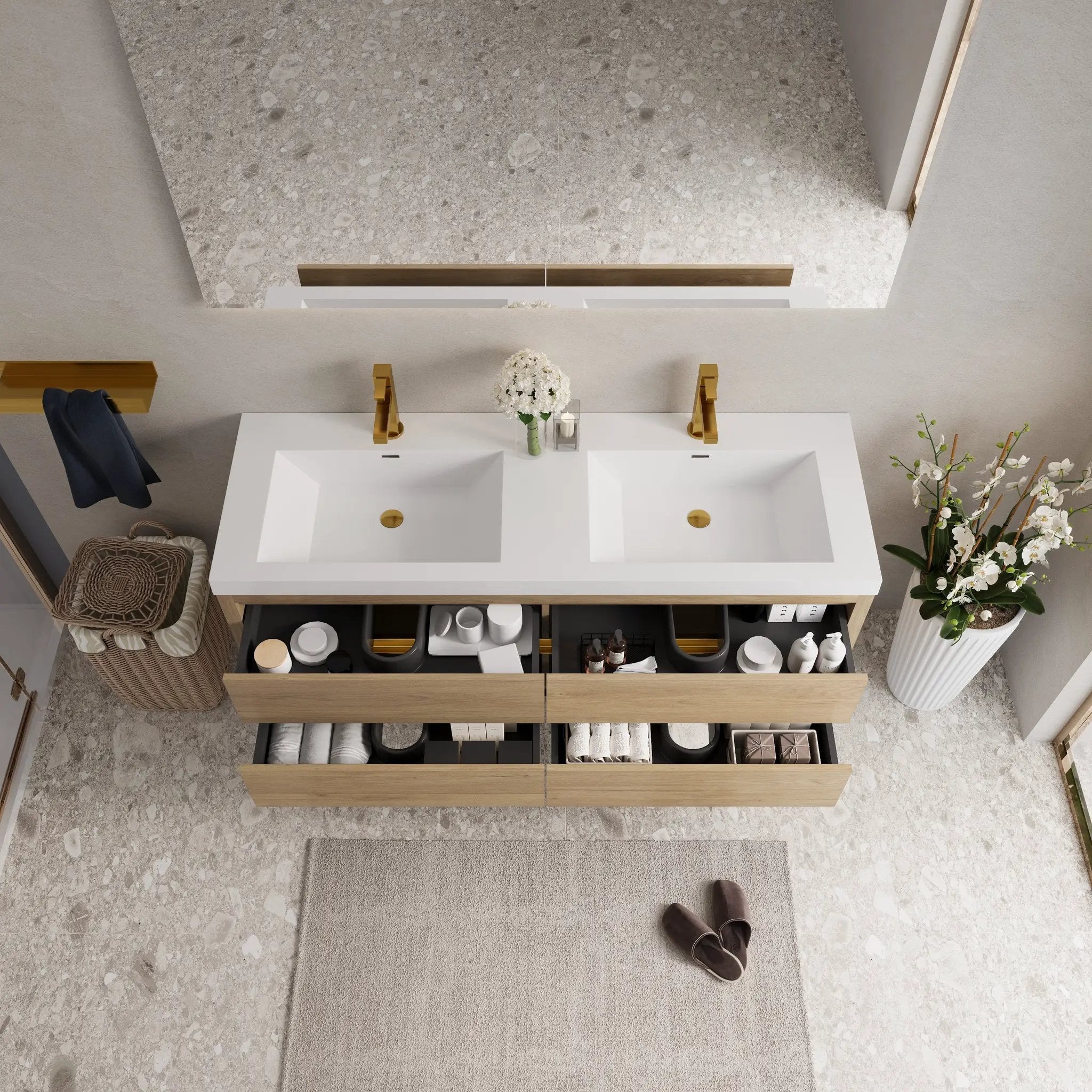 60" Wall-Mounted Bathroom Vanity with Double Sinks by HouseOfZazla
