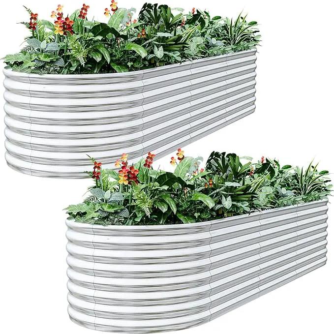BTDVR 2 PCS 9 in 1 Tall 8×2×1.5ft Galvanized Raised Garden Bed Outdoor, Metal Raised Beds for Vegetables, Above Ground Garden Box for Flower, Steel Garden Bed for Gardening by GreenHaven Gardens