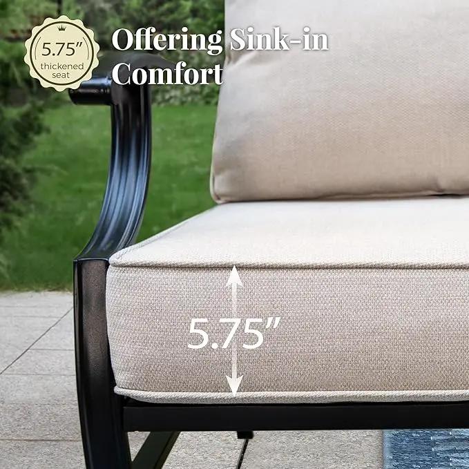 Patio Furniture Set with Fire Pit Table, 5 Pcs Metal Outdoor Conversation Set, 4 Swivel Chairs with 5.75" Extra Thick Cushion and 28" Fire Pit Table for Backyard Deck, Beige by GreenHaven Gardens