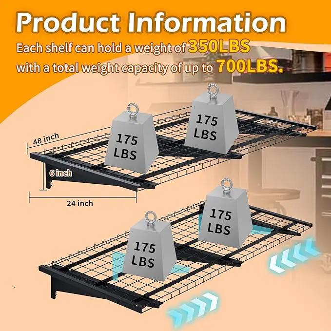 Garage Wall Shelving, 2-Pack 2 x 4ft Garage Storage Rack,Loads 700 lbs 24-inch-by-48-inch Heavy Duty Wall Shelves,24” x 48” Garage Wall Shelf,Black by GreenHaven Gardens