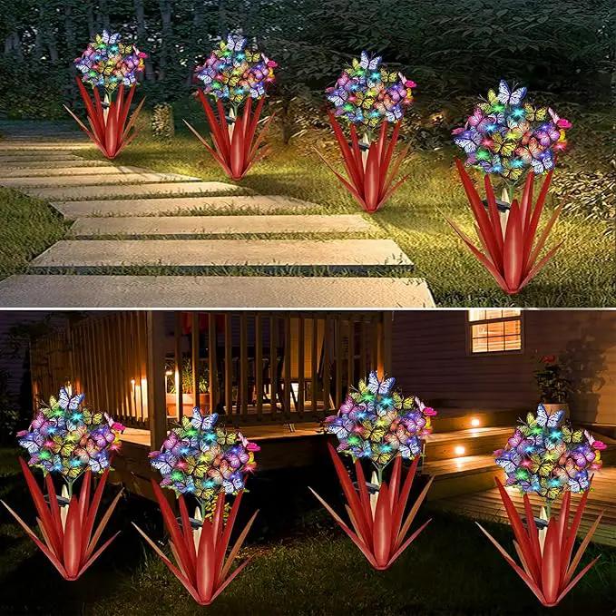 Homight Solar Metal Agave Butterfly Flower Stick Garden Sculpture - Outdoor Gift, Christmas Lights - Swaying Butterfly Garden Lights - Solar Outdoor (3 PCS RED) by GreenHaven Gardens