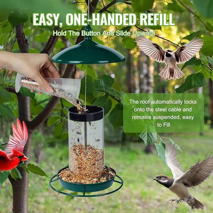 Metal Bird Feeder for Outside Hanging,Wild Bird Feeders for Cardinal, Large Roof and Tray - 6 Port by GreenHaven Gardens