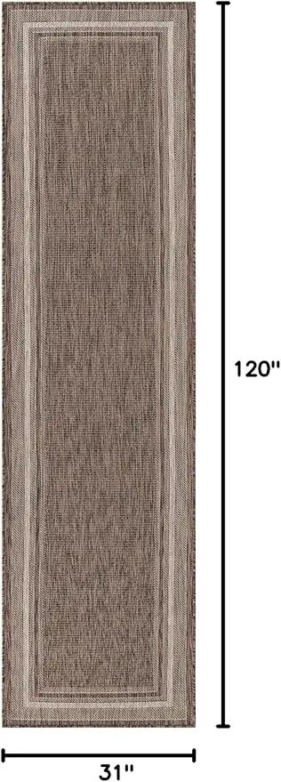 Unique Loom Outdoor Border Collection Area Rug - Soft Border (2' 7" x 10' Runner Brown/Ivory) by GreenHaven Gardens